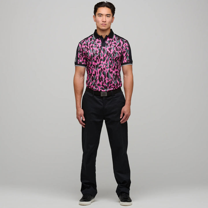 Mario  is a Breathable short sleeve golf shirt for Men in the color Super Pink/Black(2)