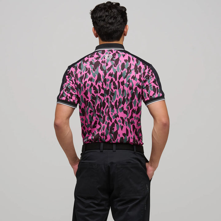 Mario  is a Breathable short sleeve golf shirt for Men in the color Super Pink/Black(4)