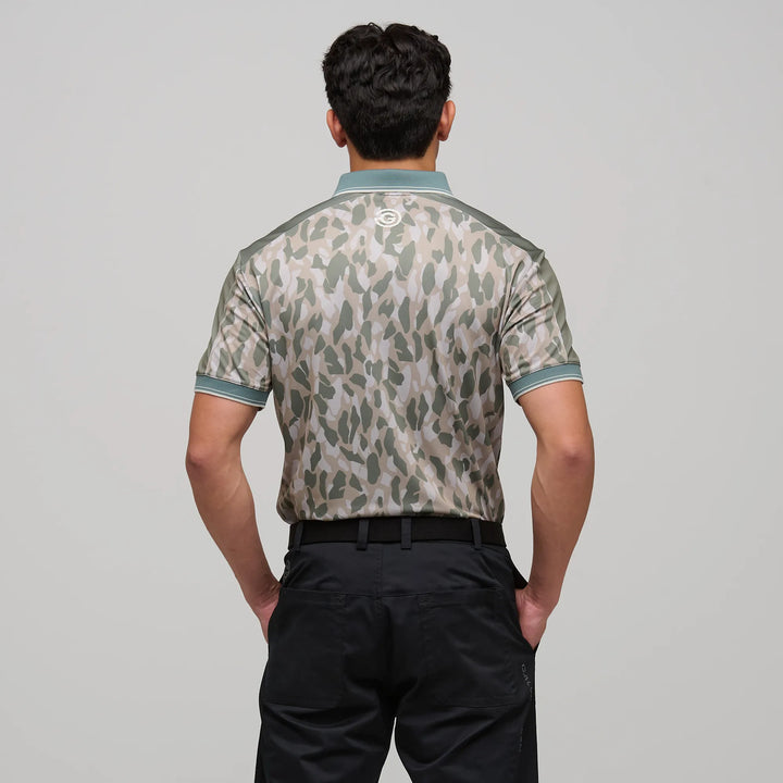 Mario  is a Breathable short sleeve golf shirt for Men in the color Abbey Stone/Duck Green(4)