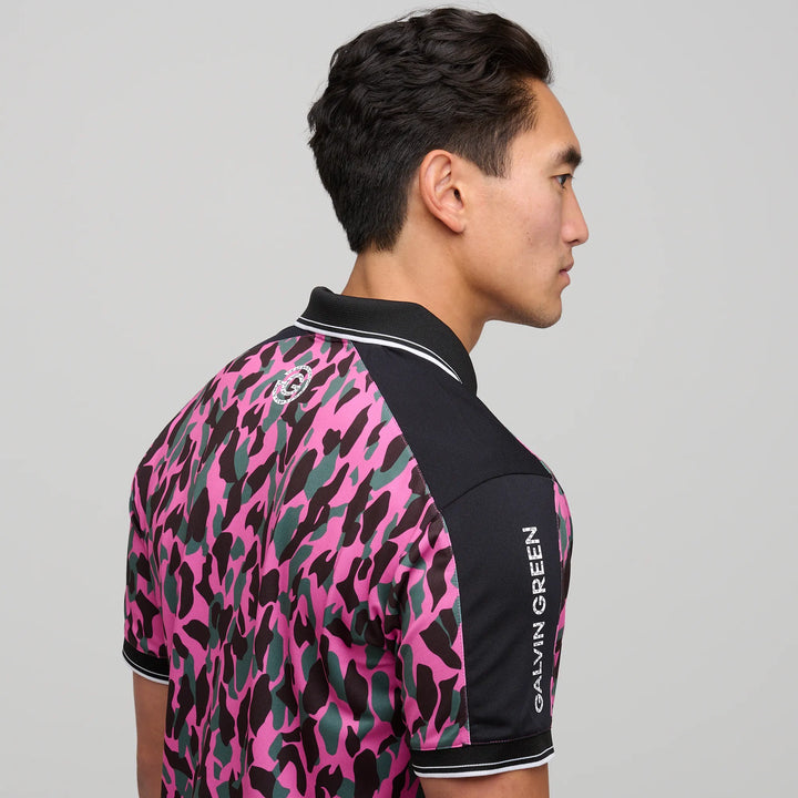 Mario  is a Breathable short sleeve golf shirt for Men in the color Super Pink/Black(5)