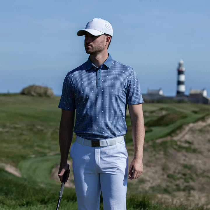 Marley is a Breathable short sleeve golf shirt for Men in the color Moonlight Blue/White(8)