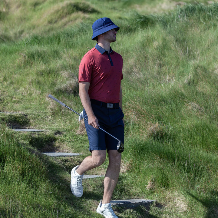 Marley is a Breathable short sleeve golf shirt for Men in the color Red/Navy(8)