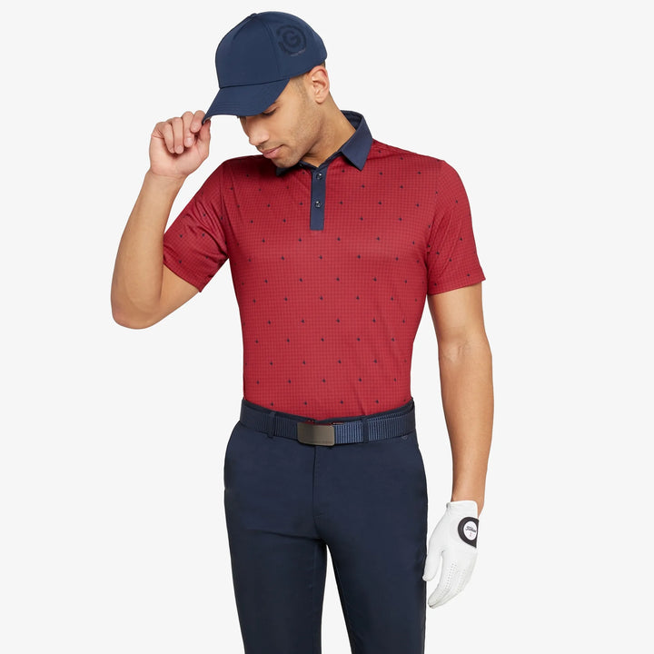 Marley is a Breathable short sleeve golf shirt for Men in the color Red/Navy(1)