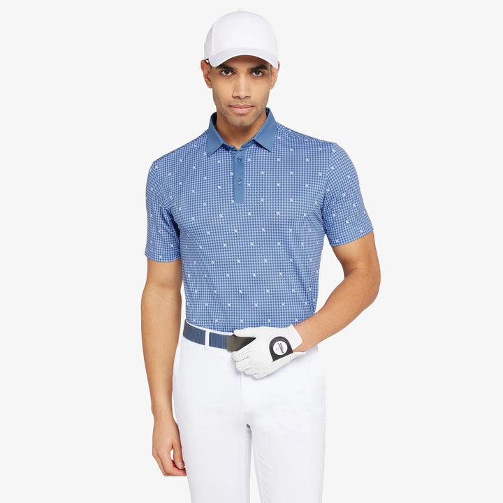 Marley is a Breathable short sleeve golf shirt for Men in the color Moonlight Blue/White(1)