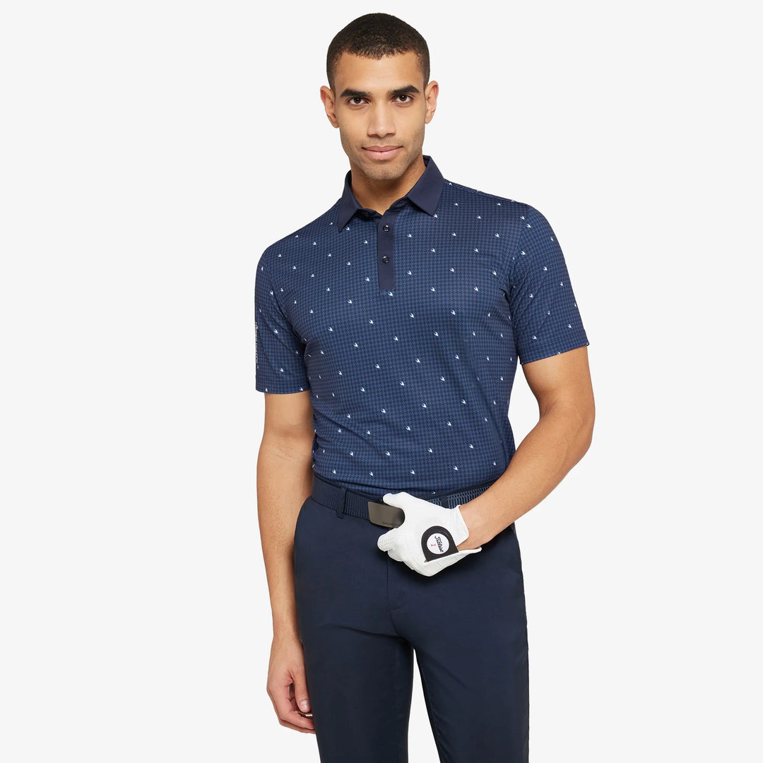 Marley is a Breathable short sleeve golf shirt for Men in the color Navy/White(1)