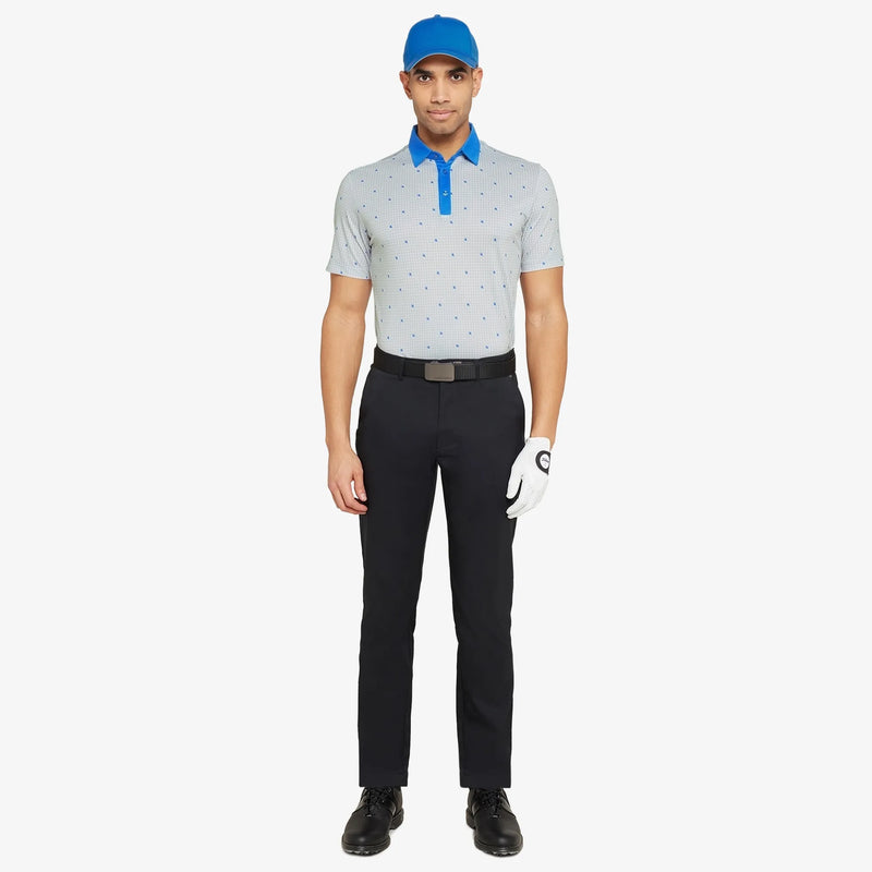 Marley is a Breathable short sleeve golf shirt for Men in the color White/Royal Blue(2)
