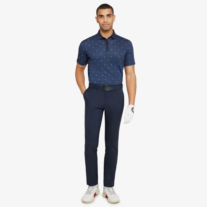 Marley is a Breathable short sleeve golf shirt for Men in the color Navy/White(2)