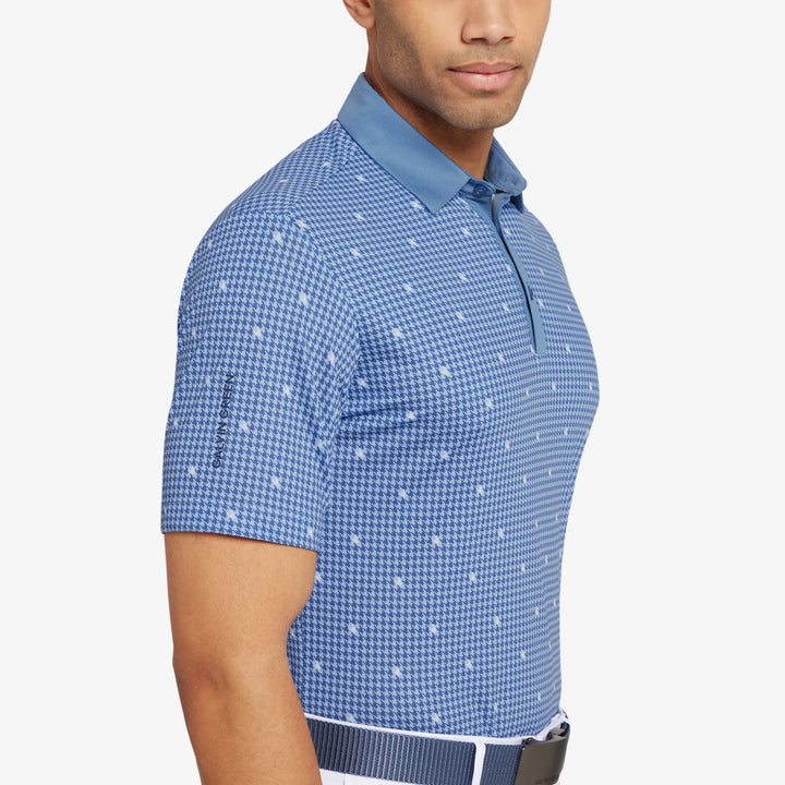 Marley is a Breathable short sleeve golf shirt for Men in the color Moonlight Blue/White(3)