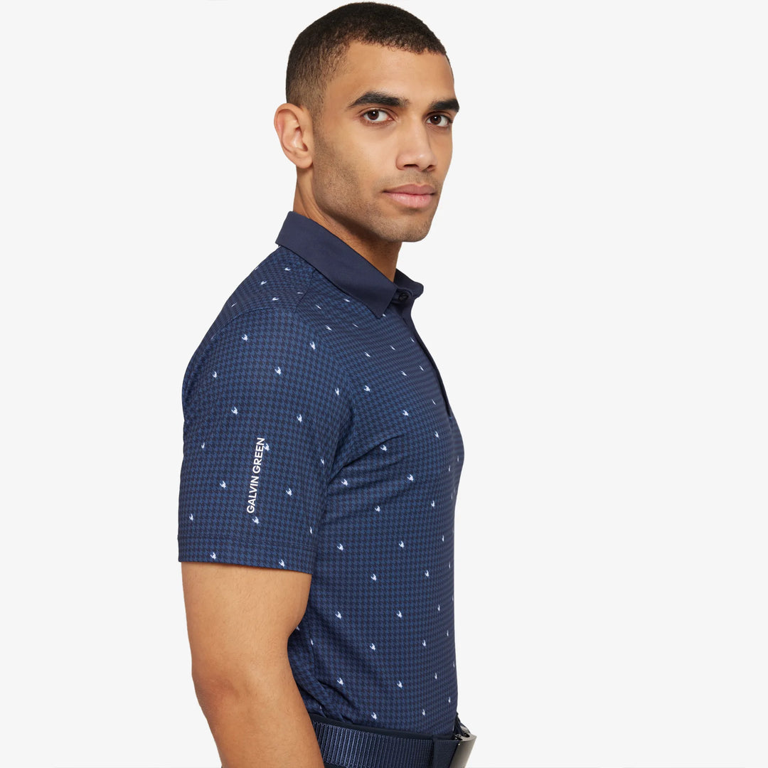 Marley is a Breathable short sleeve golf shirt for Men in the color Navy/White(3)