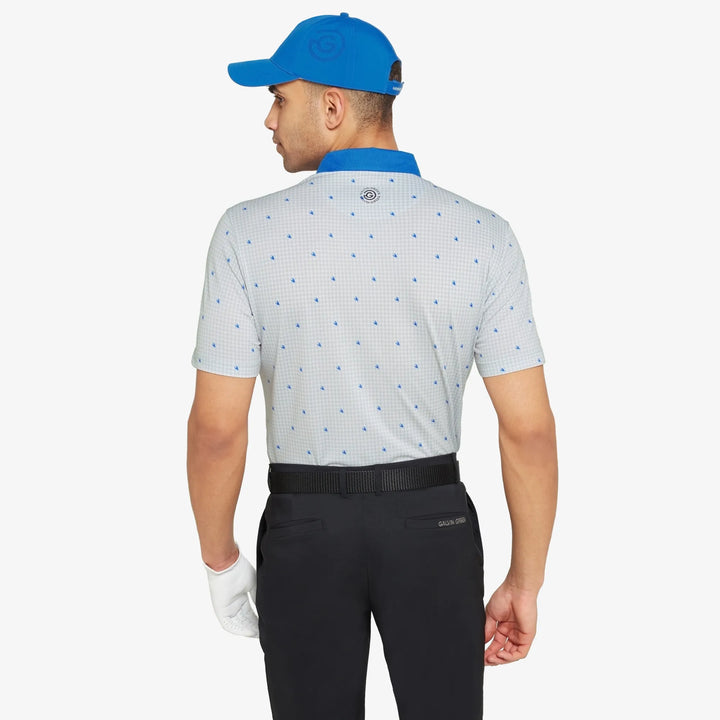 Marley is a Breathable short sleeve golf shirt for Men in the color White/Royal Blue(4)