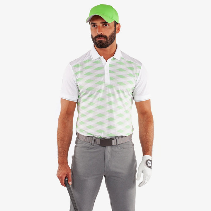 Marlon is a Breathable short sleeve golf shirt for Men in the color White/Fresh Green(1)