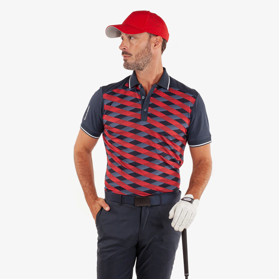 Marlon is a Breathable short sleeve golf shirt for Men in the color Navy/Red(1)