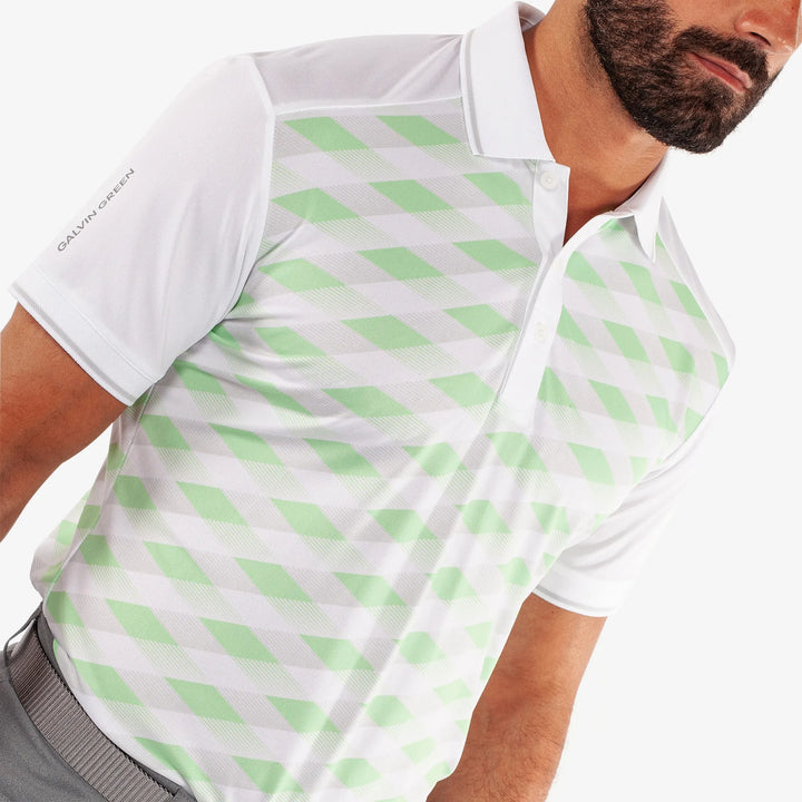 Marlon is a Breathable short sleeve golf shirt for Men in the color White/Fresh Green(3)