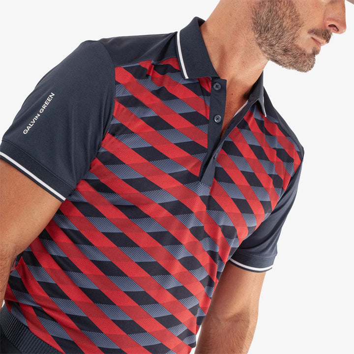 Marlon is a Breathable short sleeve golf shirt for Men in the color Navy/Red(3)