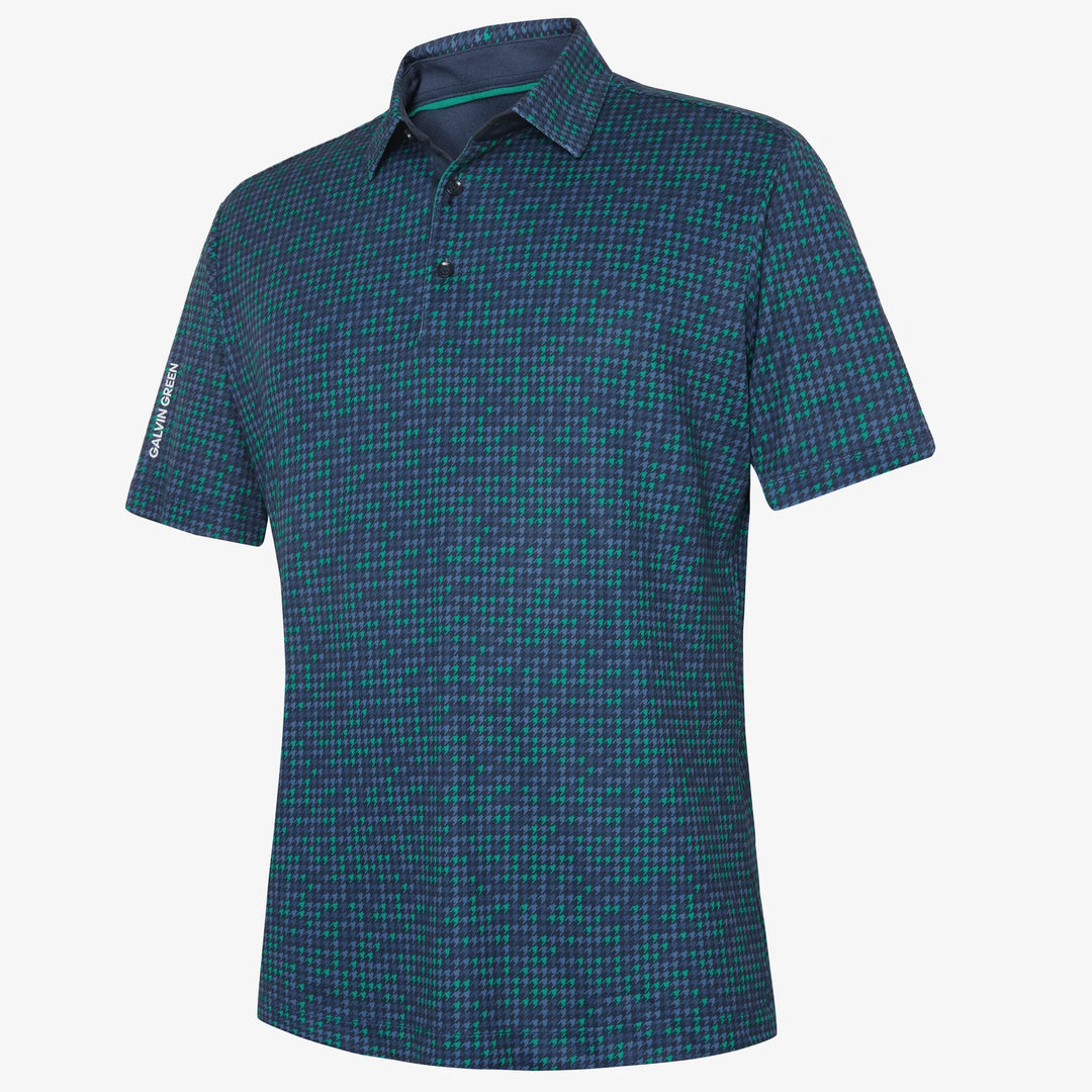 Marlo is a Breathable short sleeve golf shirt for Men in the color Navy/Golf Green(0)