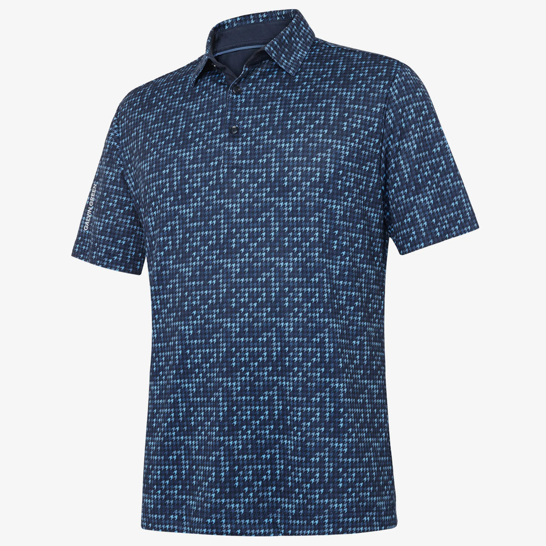 Marlo is a Breathable short sleeve golf shirt for Men in the color Moonlight Blue/Navy(0)