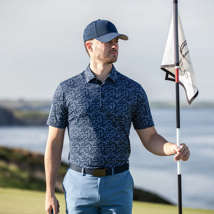 Marlo is a Breathable short sleeve golf shirt for Men in the color Moonlight Blue/Navy(8)