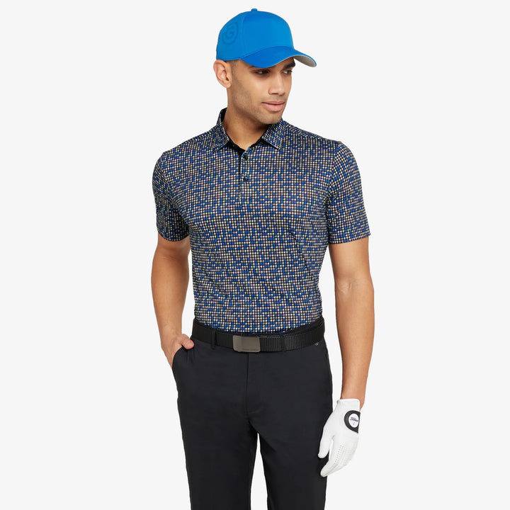 Marlo is a Breathable short sleeve golf shirt for Men in the color Black/Royal Blue(1)