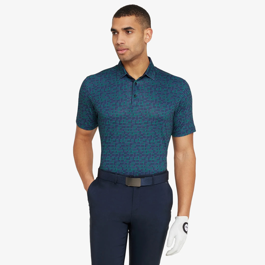 Marlo is a Breathable short sleeve golf shirt for Men in the color Navy/Golf Green(1)