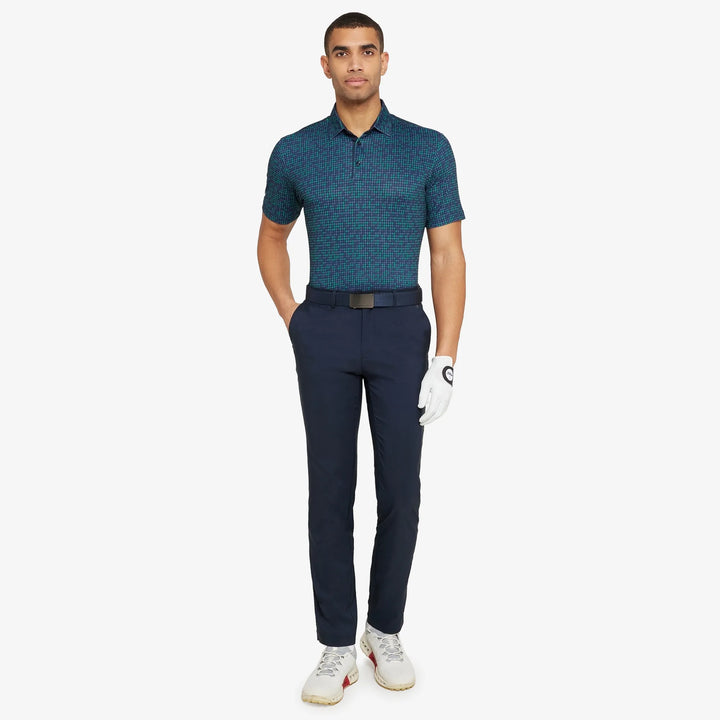 Marlo is a Breathable short sleeve golf shirt for Men in the color Navy/Golf Green(2)