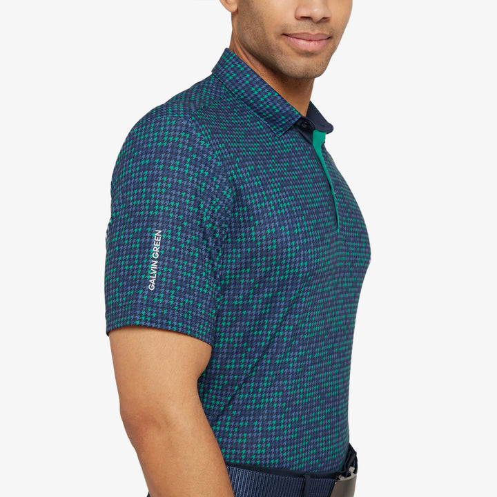 Marlo is a Breathable short sleeve golf shirt for Men in the color Navy/Golf Green(3)