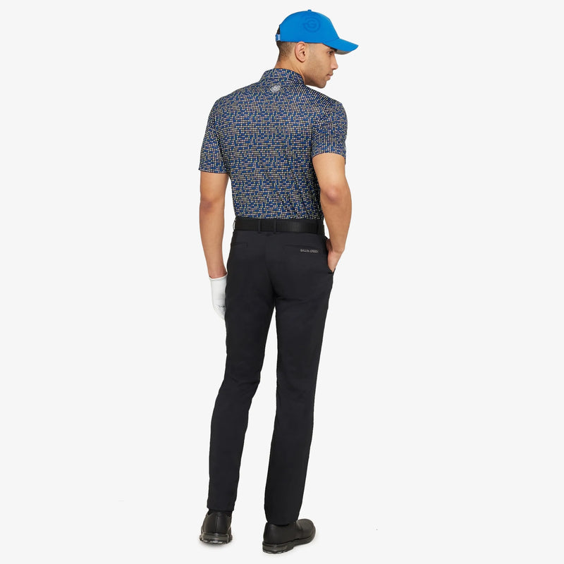 Marlo is a Breathable short sleeve golf shirt for Men in the color Black/Royal Blue(6)