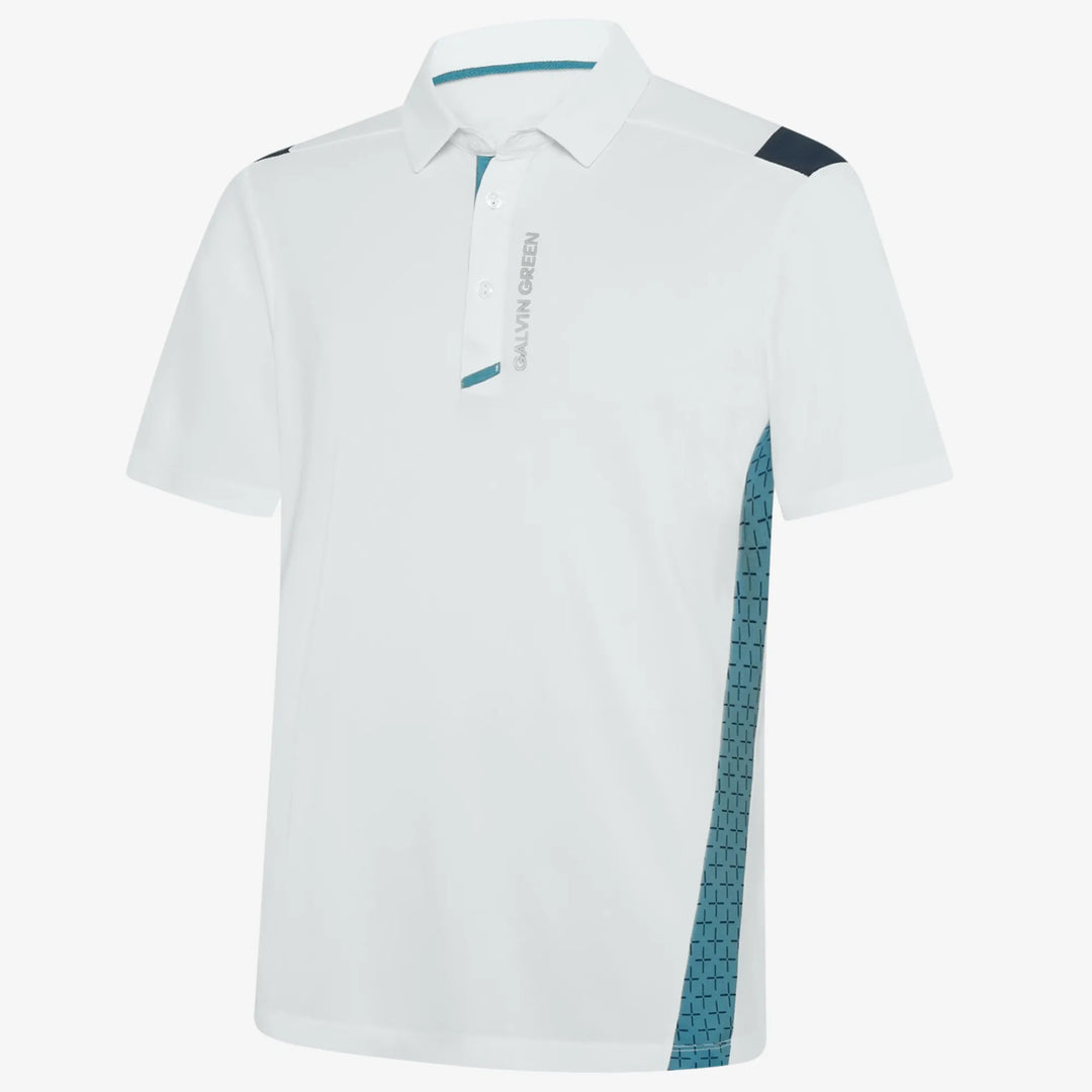 Marshall is a Breathable long sleeve golf shirt for Men in the color White/Navy/Storm Blue(0)