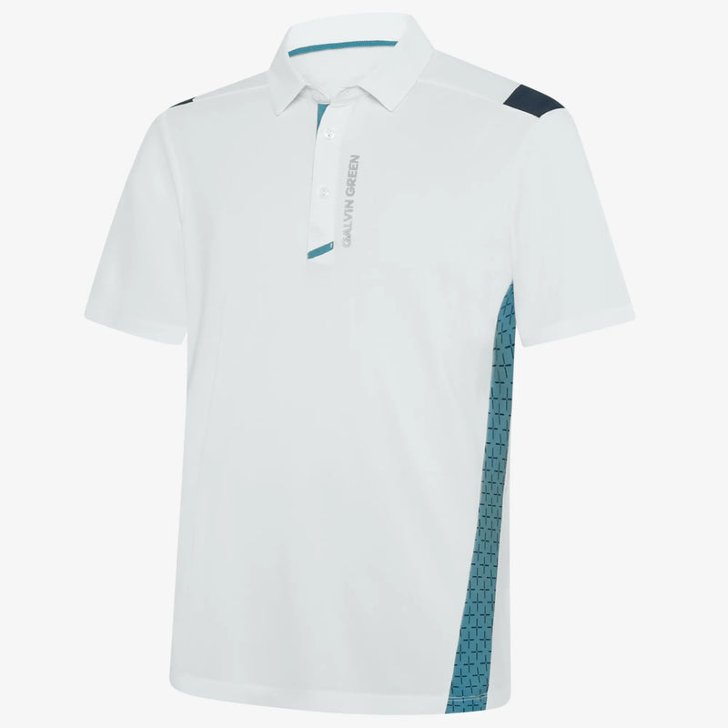 Marshall is a Breathable long sleeve golf shirt for Men in the color White/Navy/Storm Blue(0)