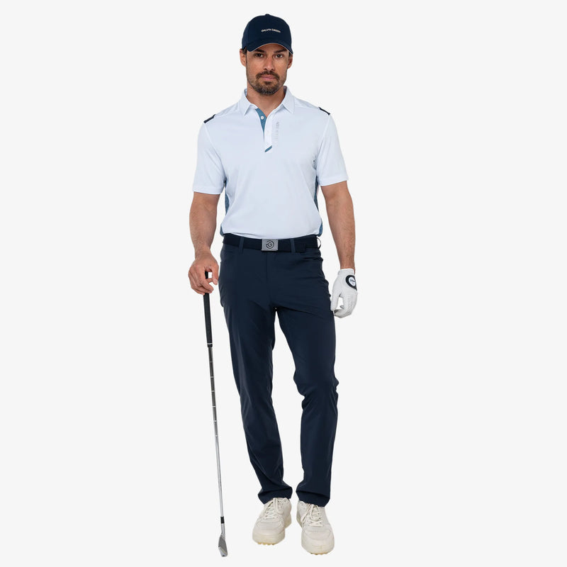 Marshall is a Breathable long sleeve golf shirt for Men in the color White/Navy/Storm Blue(2)