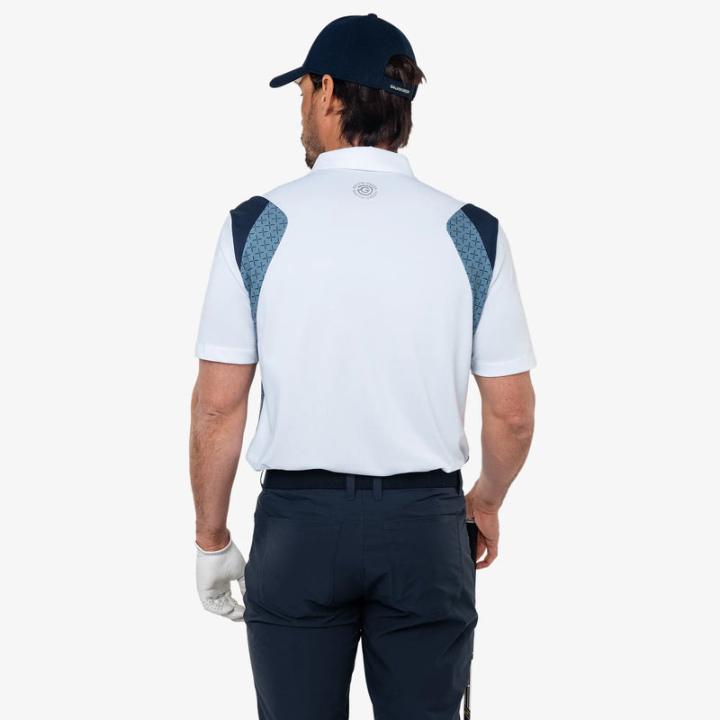 Marshall is a Breathable long sleeve golf shirt for Men in the color White/Navy/Storm Blue(4)