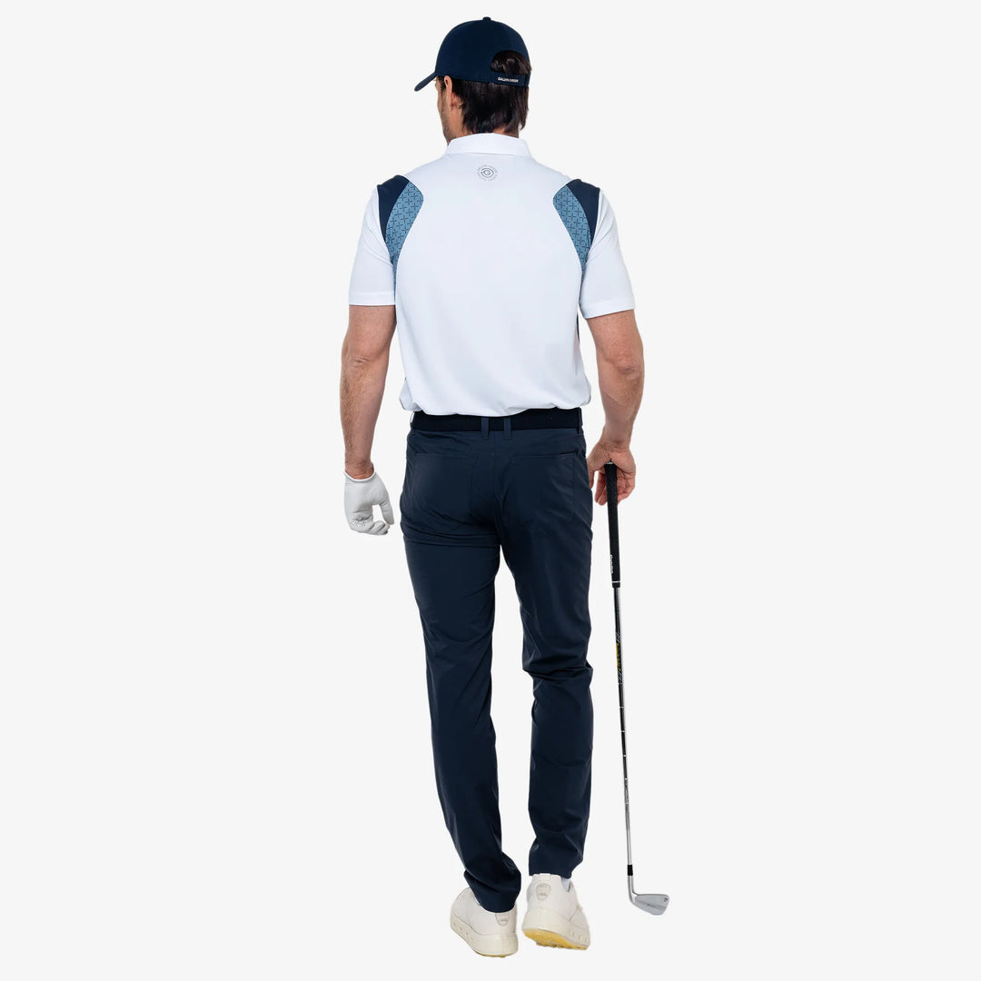 Marshall is a Breathable long sleeve golf shirt for Men in the color White/Navy/Storm Blue(5)