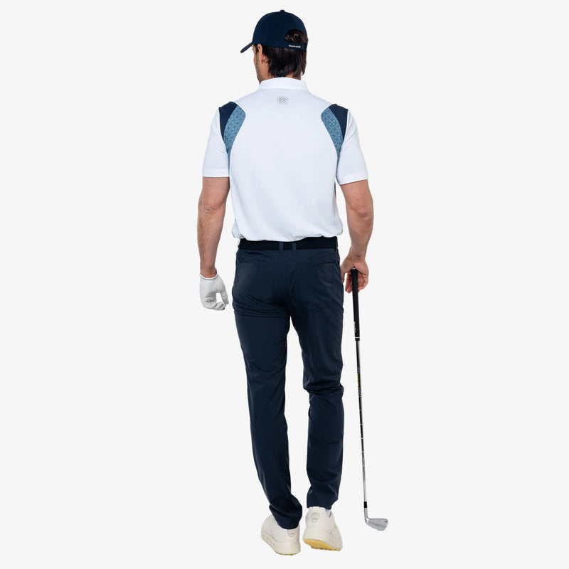 Marshall is a Breathable long sleeve golf shirt for Men in the color White/Navy/Storm Blue(5)