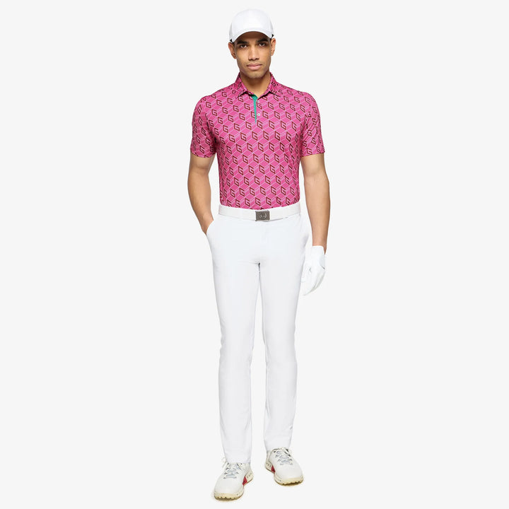 Martinez is a Breathable short sleeve golf shirt for Men in the color Pink/Green(2)