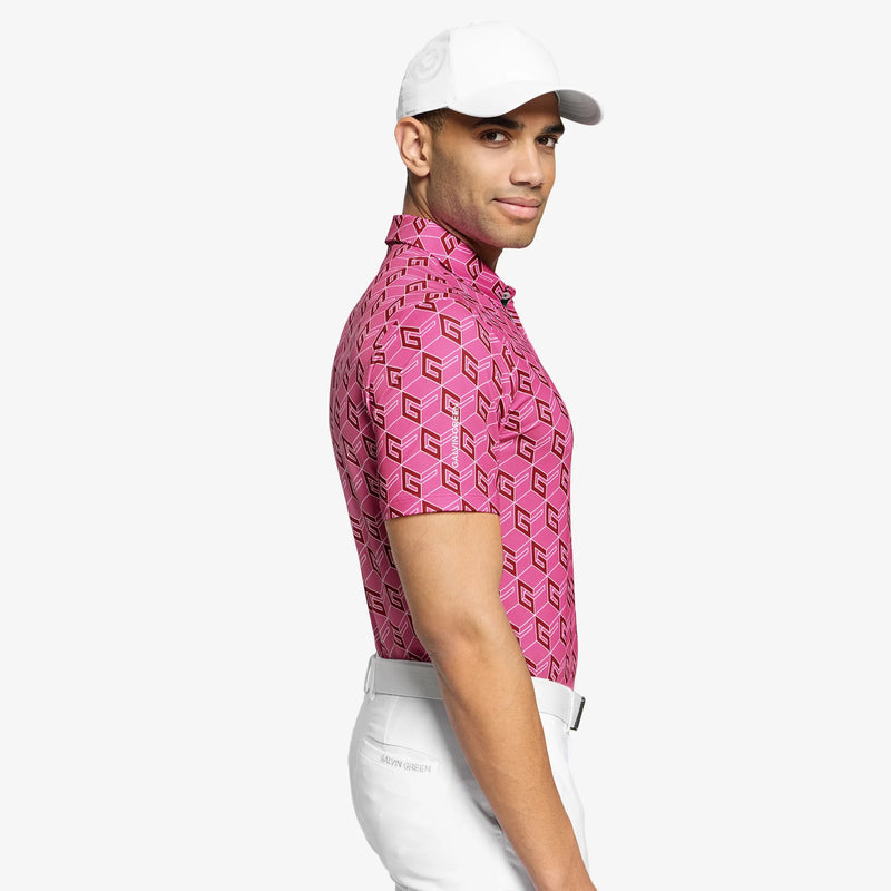 Martinez is a Breathable short sleeve golf shirt for Men in the color Pink/Green(3)