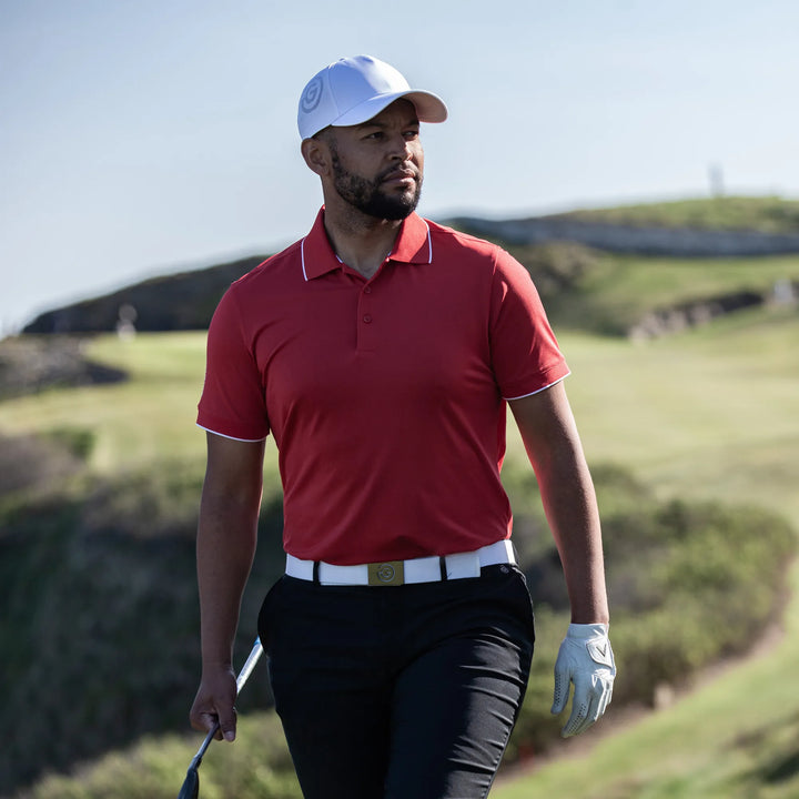 Marty is a Breathable short sleeve golf shirt for Men in the color Red(8)