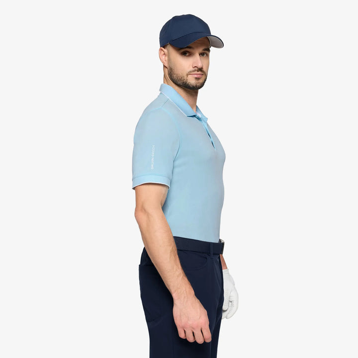 Marty is a Breathable short sleeve golf shirt for Men in the color Crystal Blue(3)