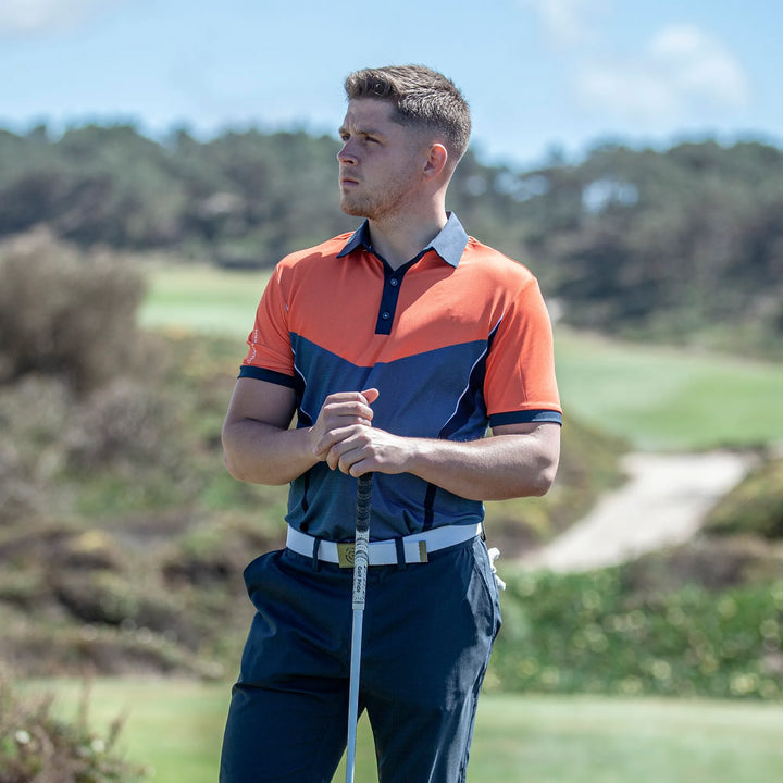 Mateus is a Breathable short sleeve shirt for Men in the color Orange(2)