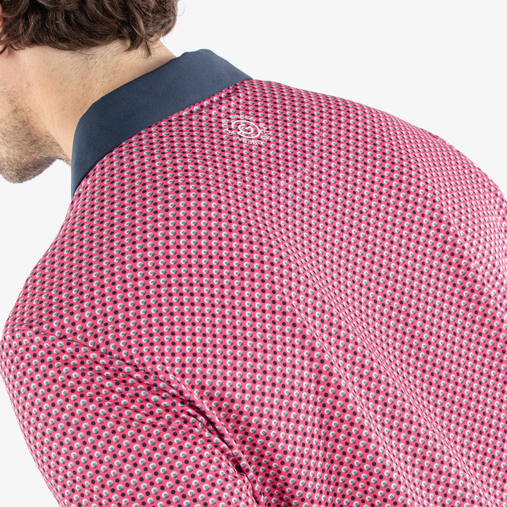 Mate is a Breathable short sleeve golf shirt for Men in the color Camelia Rose/Navy(5)