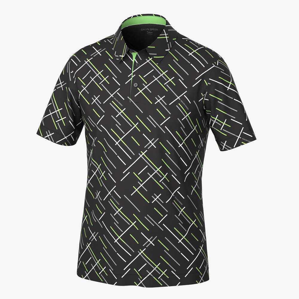 Mathias is a Breathable short sleeve golf shirt for Men in the color Black/Fresh Green(0)