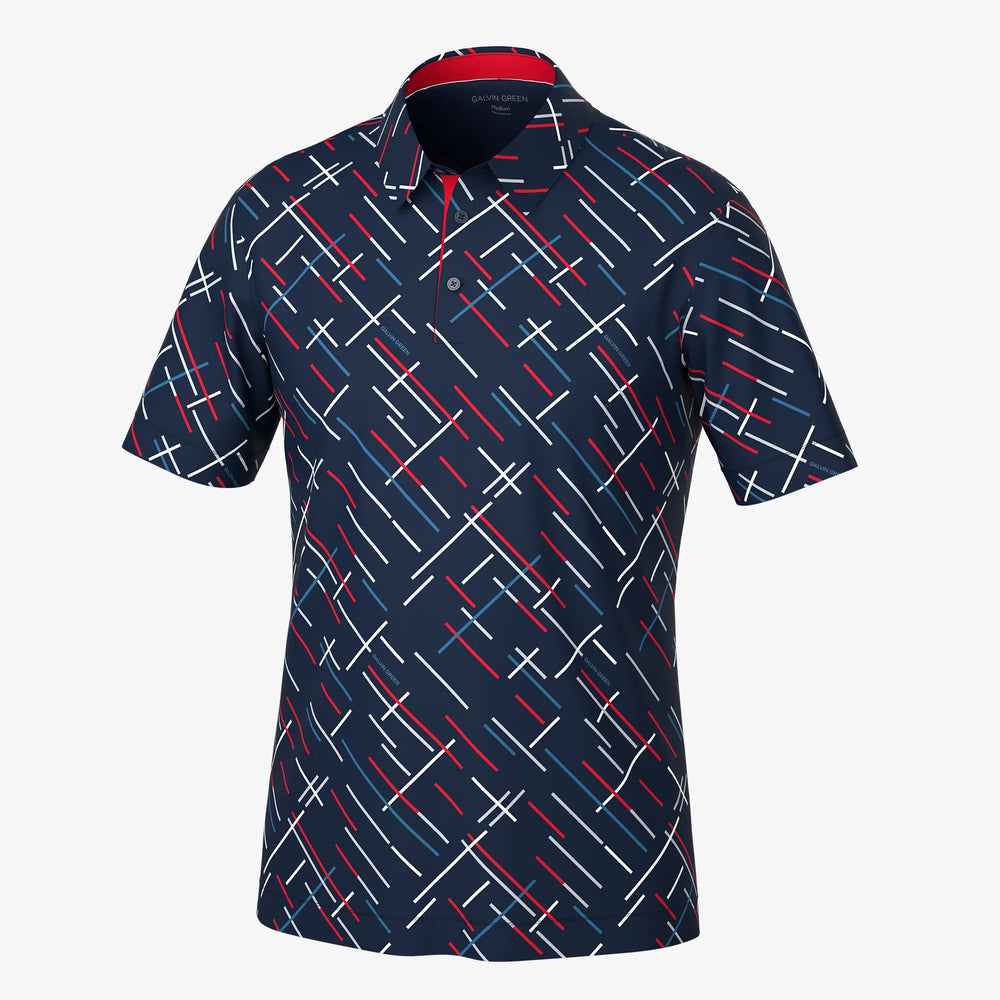 Mathias is a Breathable short sleeve golf shirt for Men in the color Navy/Red(0)
