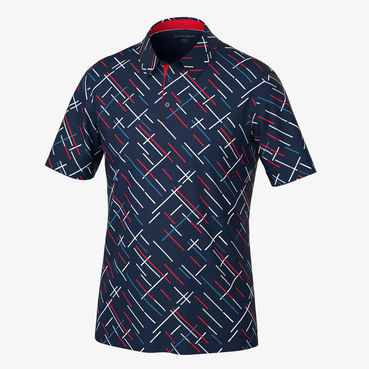 Mathias is a Breathable short sleeve golf shirt for Men in the color Navy/Red(0)
