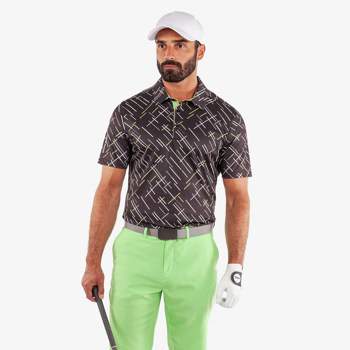 Mathias is a Breathable short sleeve golf shirt for Men in the color Black/Fresh Green(1)