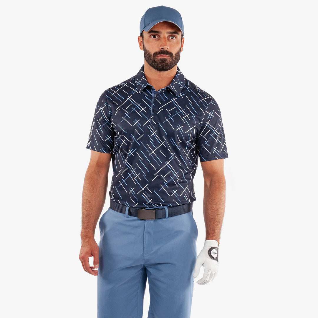 Mathias is a Breathable short sleeve golf shirt for Men in the color Navy/Moonlight Blue(1)