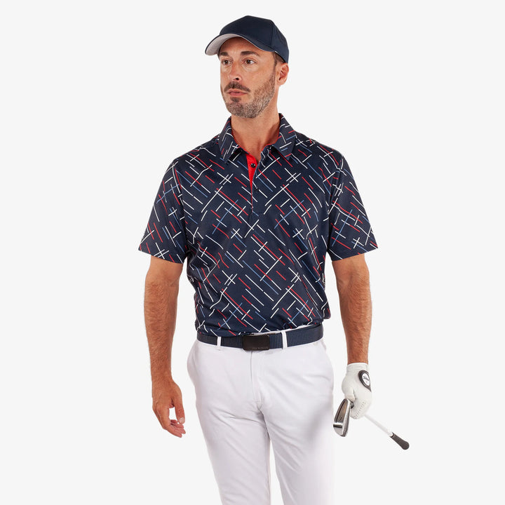Mathias is a Breathable short sleeve golf shirt for Men in the color Navy/Red(1)