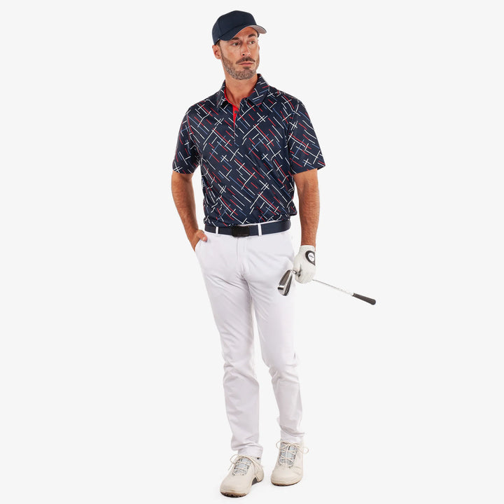 Mathias is a Breathable short sleeve golf shirt for Men in the color Navy/Red(2)