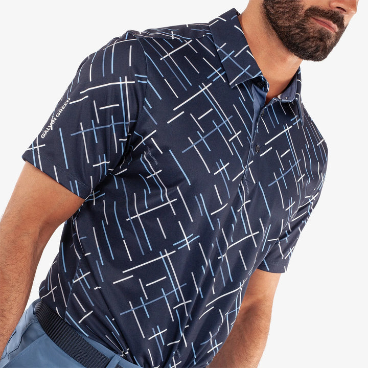 Mathias is a Breathable short sleeve golf shirt for Men in the color Navy/Moonlight Blue(3)