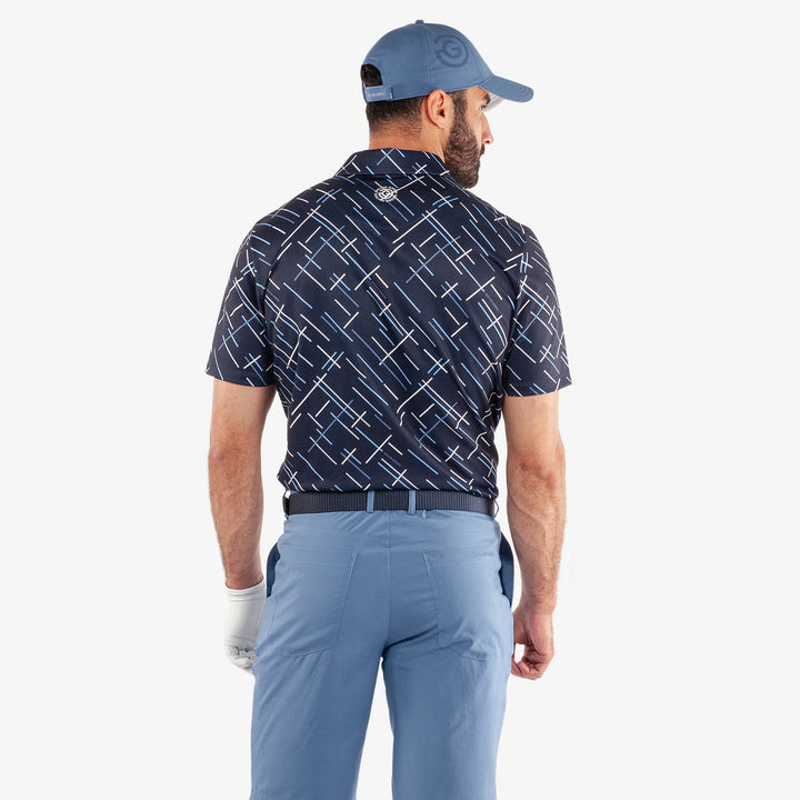 Mathias is a Breathable short sleeve golf shirt for Men in the color Navy/Moonlight Blue(4)