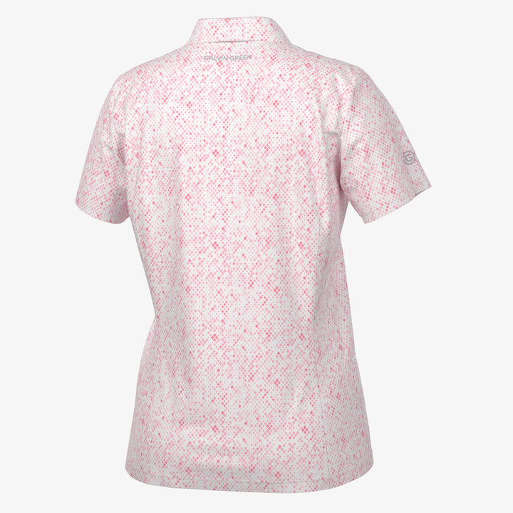 Maud is a Breathable short sleeve golf shirt for Women in the color White/Camelia Rose(7)