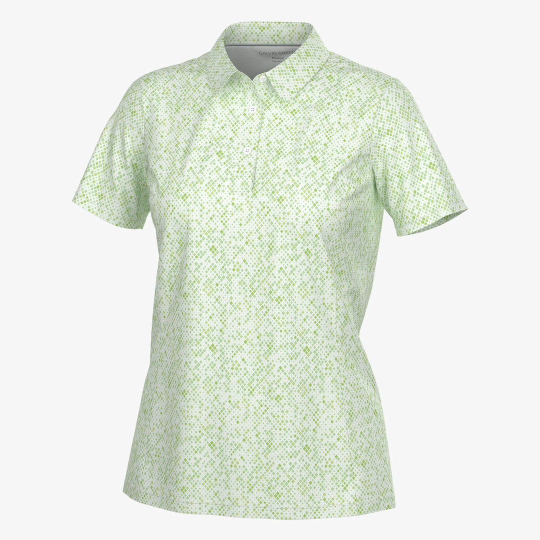 Maud is a Breathable short sleeve golf shirt for Women in the color White/Fresh Green(0)