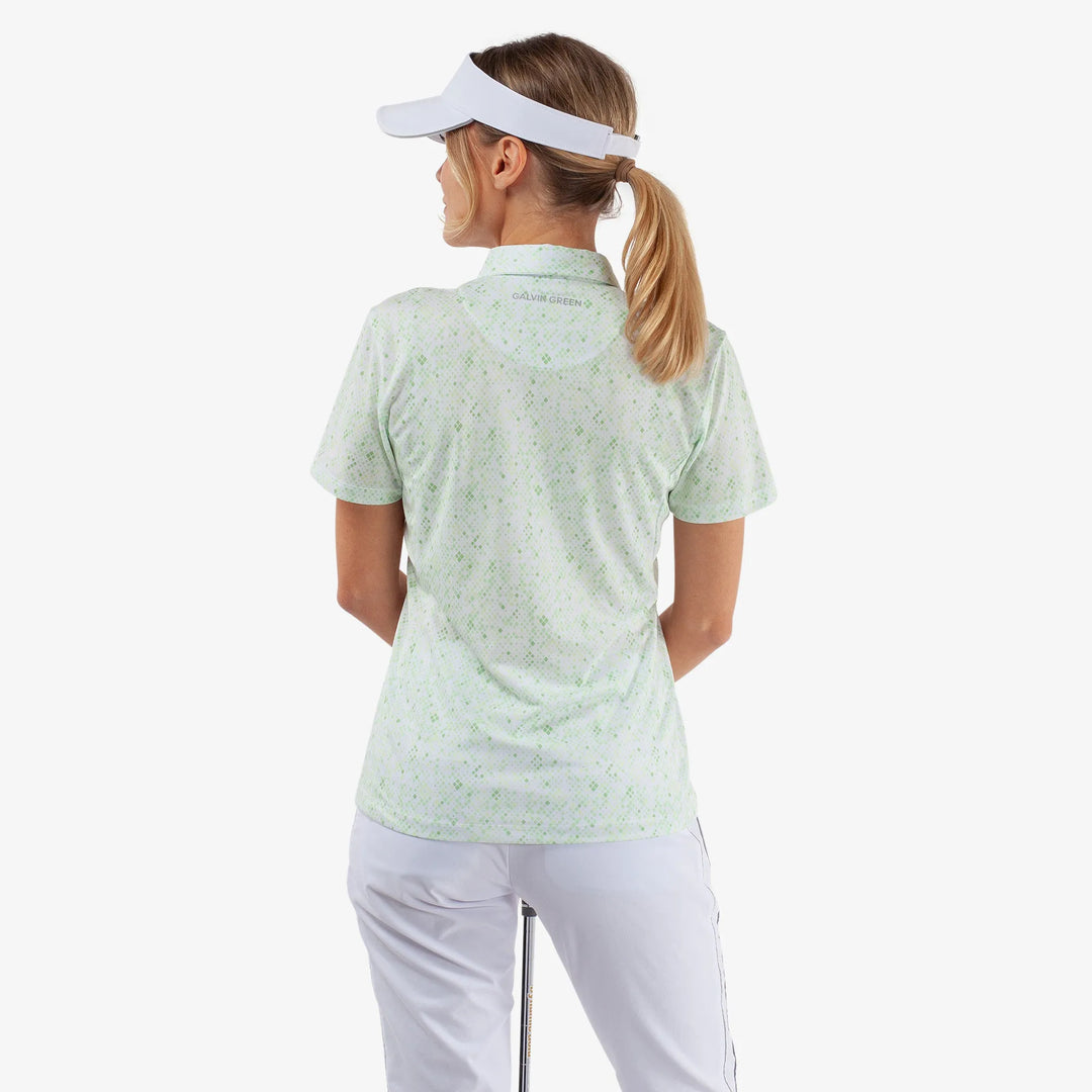 Maud is a Breathable short sleeve golf shirt for Women in the color White/Fresh Green(4)